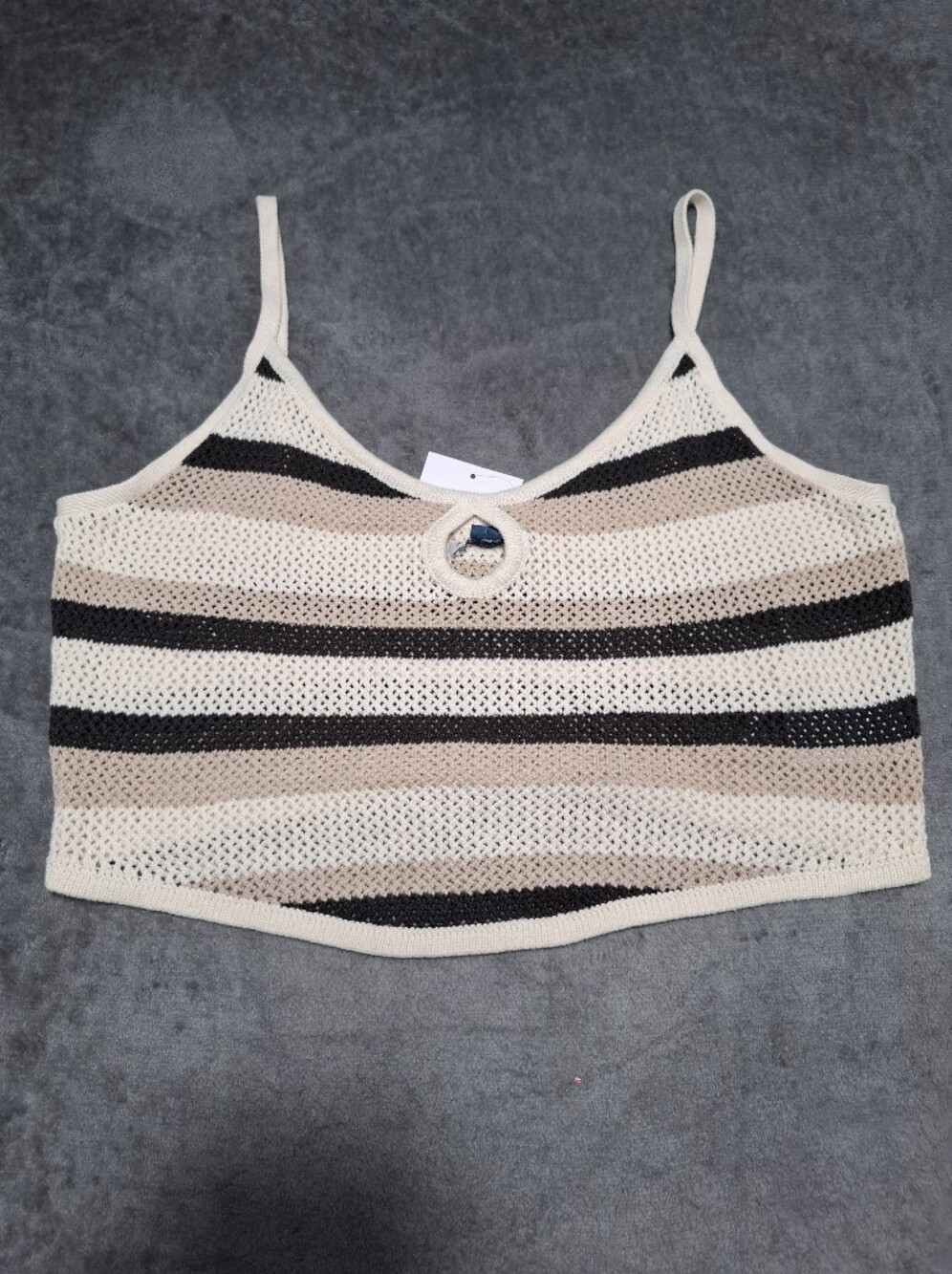 American Eagle Outfitters Beige, Black & Tan Striped Crochet Cami Sz XL - Picture 2 of 8